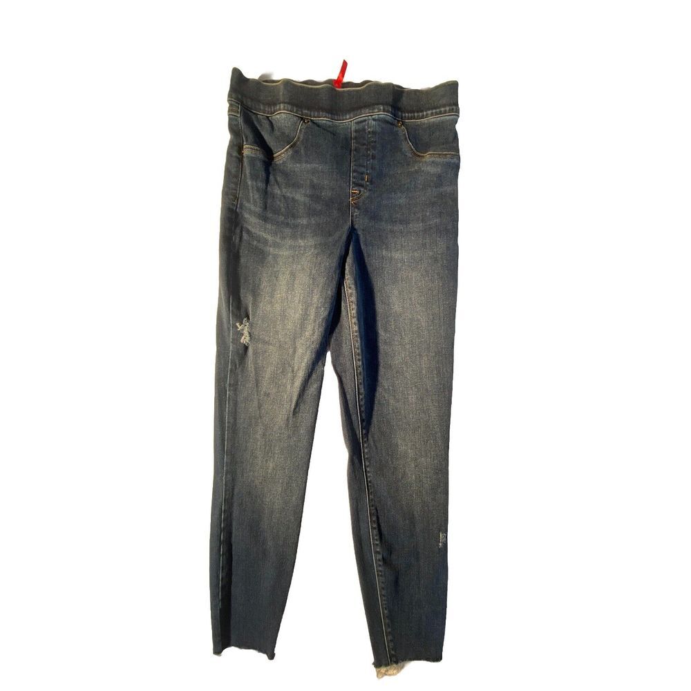 Spanx Womens Jeans Leggings Medium Distressed Denim Mid Rise Fray Hem Pull On